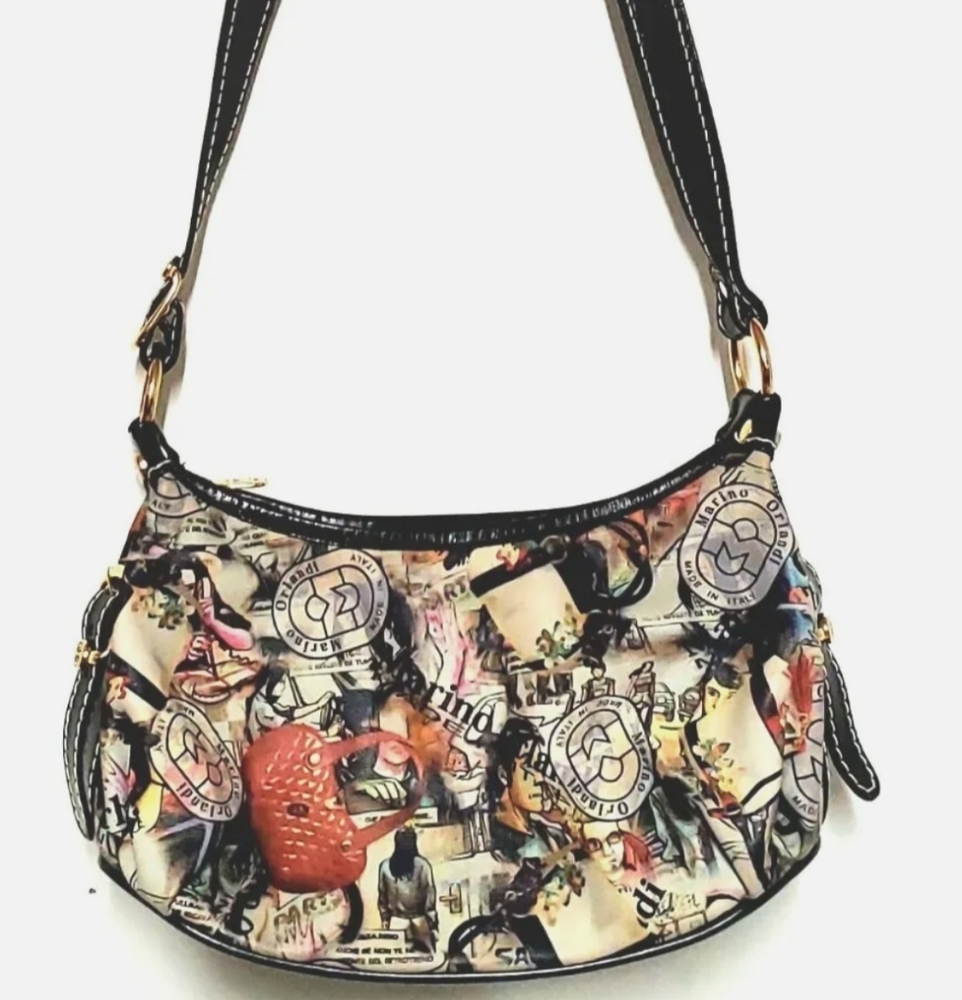 Marino Orlandi Embossed ITALIAN Leather Handbag Shoulder Bag Purse EUC
